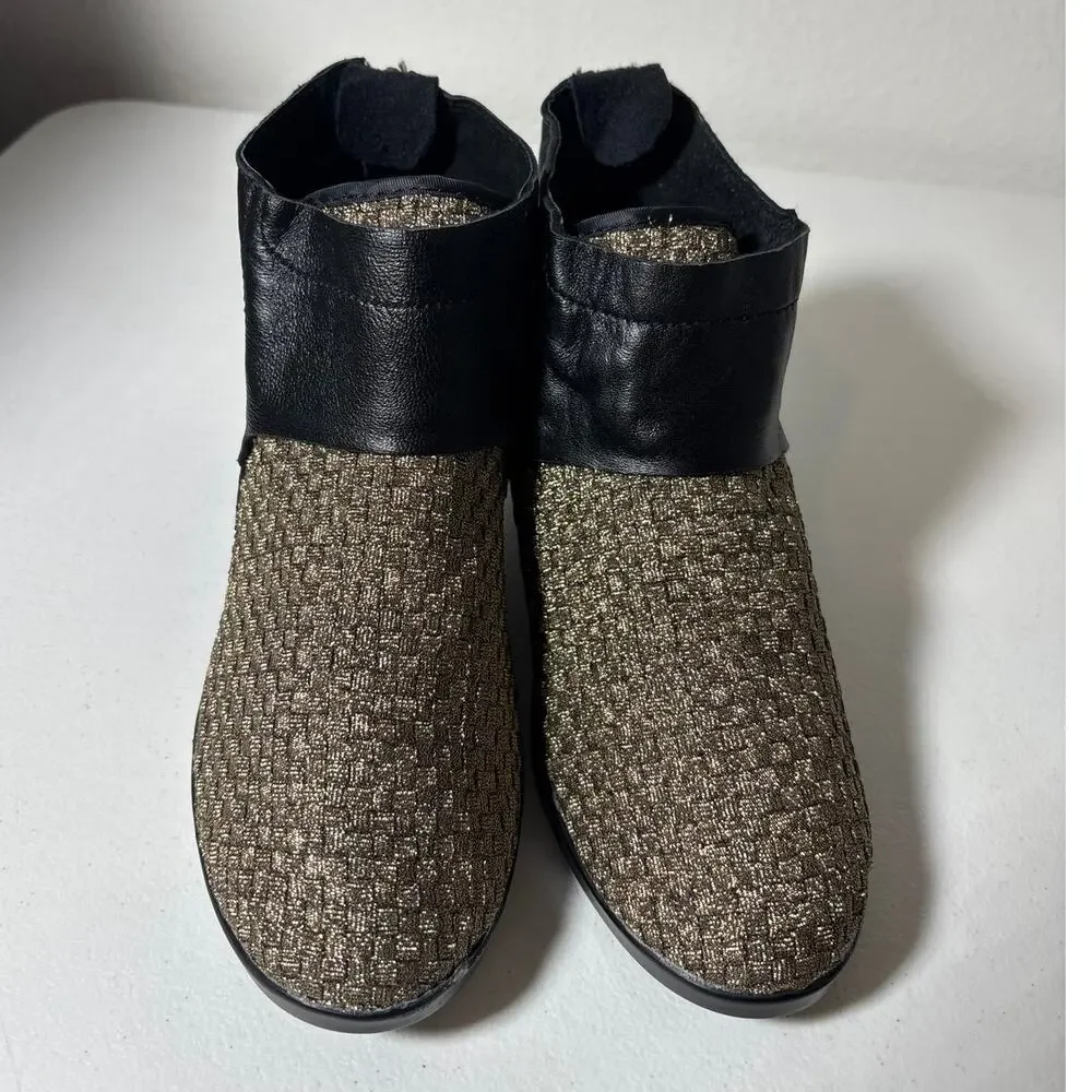 Bernie Mev Size 6 (EU 37) Zen Celine Wedge Heeled Bootie Woven Gold/Black